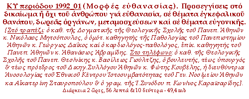 Μορφές ευθανασίας. Προσεγγίσεις στο δικαίωμα ή όχι του ανθρώπου για ευθανασία, σέ θέματα εγκεφαλικού θανάτου, δωρεάς οργάνων, μεταμοσχεύσεων, και σε θέματα ευγονικής.